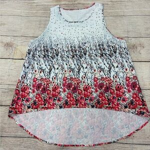 Floral Sleeveless Tank- Red and Black Gray high low style